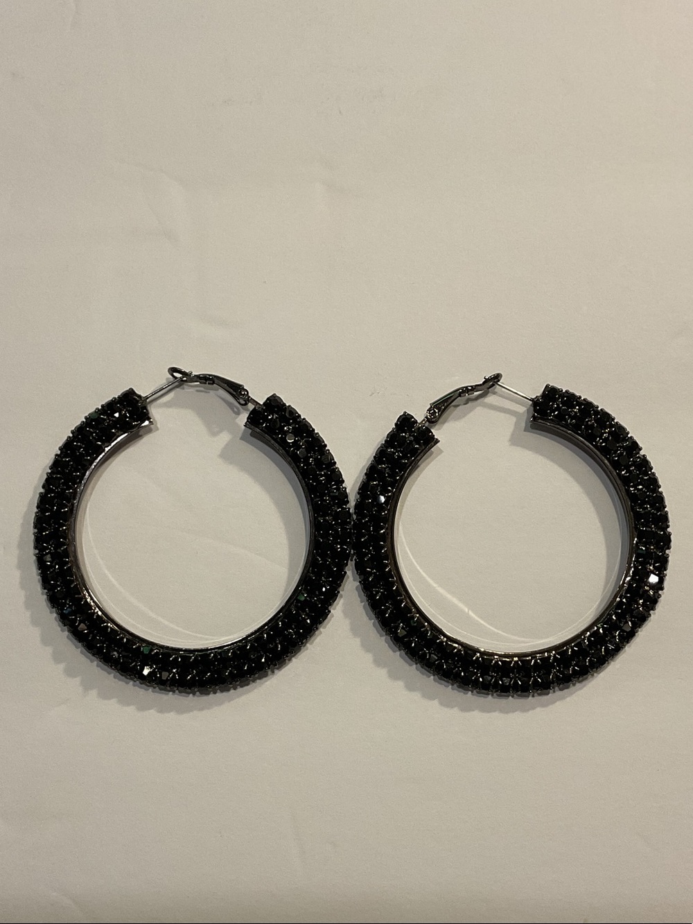 Black Crystal Pavé Hoop Earrings - Sleek Evening Style